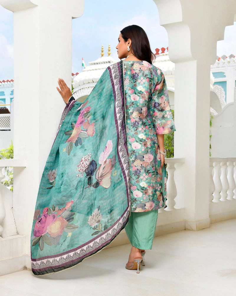 Women’s Tissue Gota Embroidered Suit Set with Solid Pants & Embroidered Dupatta (Set of 5 Pc)