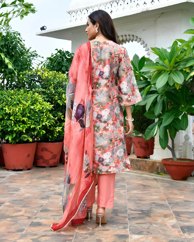 Women’s Tissue Gota Embroidered Suit Set with Solid Pants & Embroidered Dupatta (Set of 5 Pc)