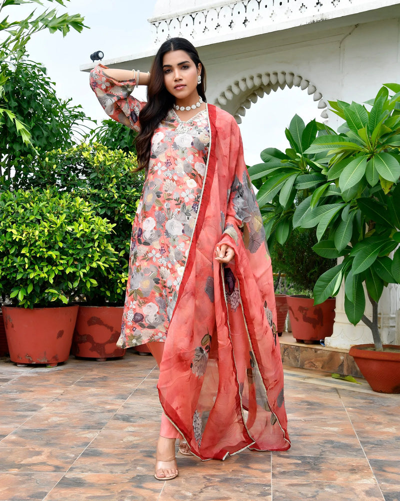 Women’s Tissue Gota Embroidered Suit Set with Solid Pants & Embroidered Dupatta (Set of 5 Pc)