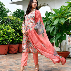 Women’s Tissue Gota Embroidered Suit Set with Solid Pants & Embroidered Dupatta (Set of 5 Pc)