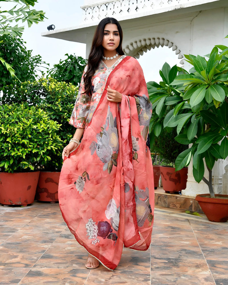 Women’s Tissue Gota Embroidered Suit Set with Solid Pants & Embroidered Dupatta (Set of 5 Pc)