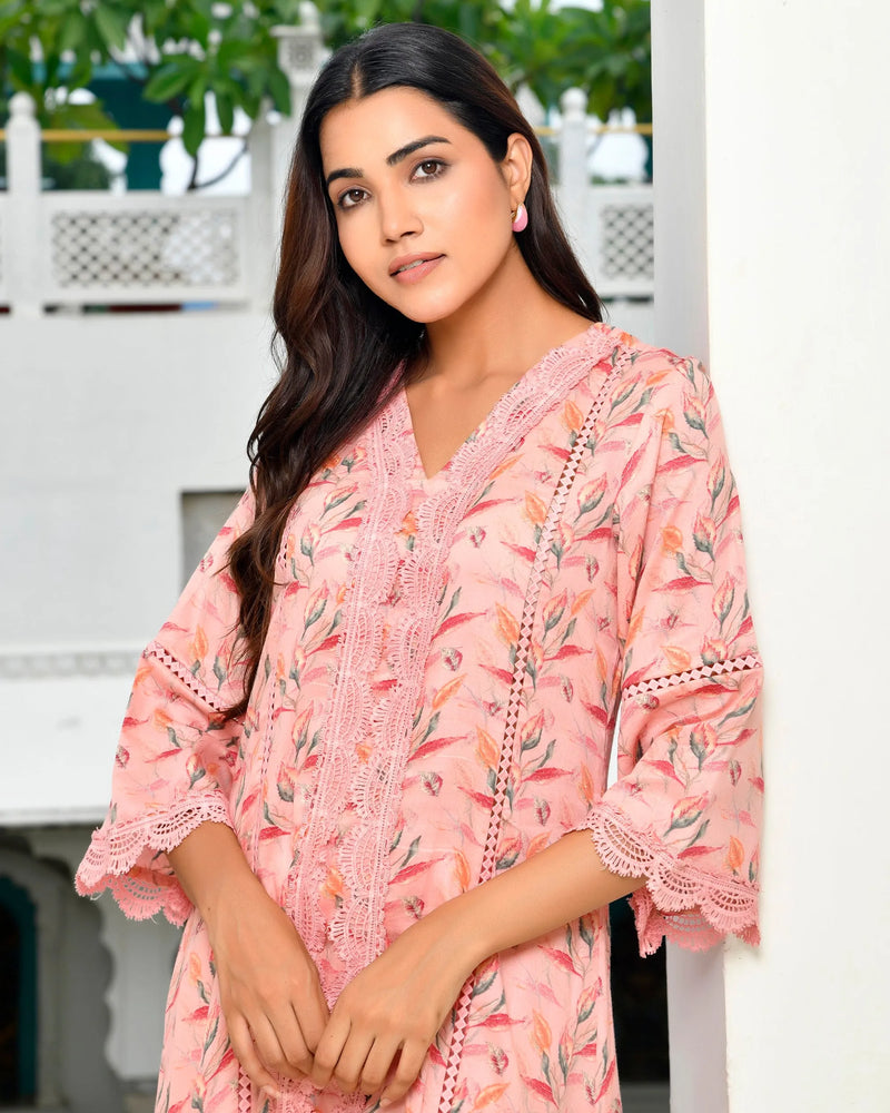 Women Cotton Kurta Pant Set With Solid Laced Pant (Set of 5 Pc)