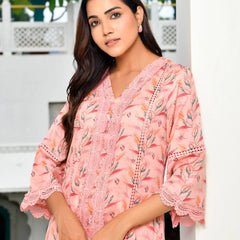 Women Cotton Kurta Pant Set With Solid Laced Pant (Set of 5 Pc)