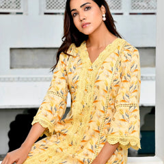 Women Cotton Kurta Pant Set With Solid Laced Pant (Set of 5 Pc)