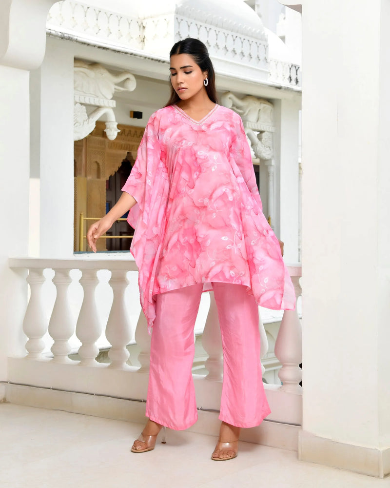 Women Marble Print  Kaftan Pant Set (Set of 5 Pc)