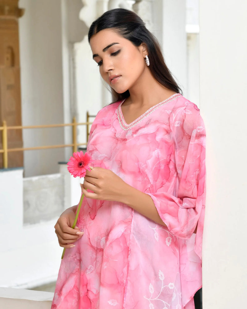 Women Marble Print  Kaftan Pant Set (Set of 5 Pc)