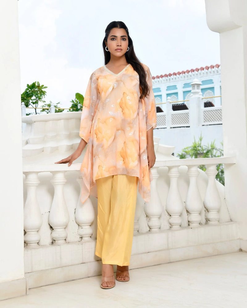 Women Marble Print  Kaftan Pant Set (Set of 5 Pc)