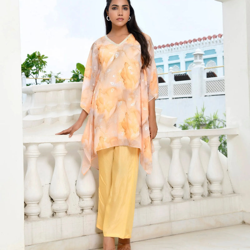Women Marble Print  Kaftan Pant Set (Set of 5 Pc)