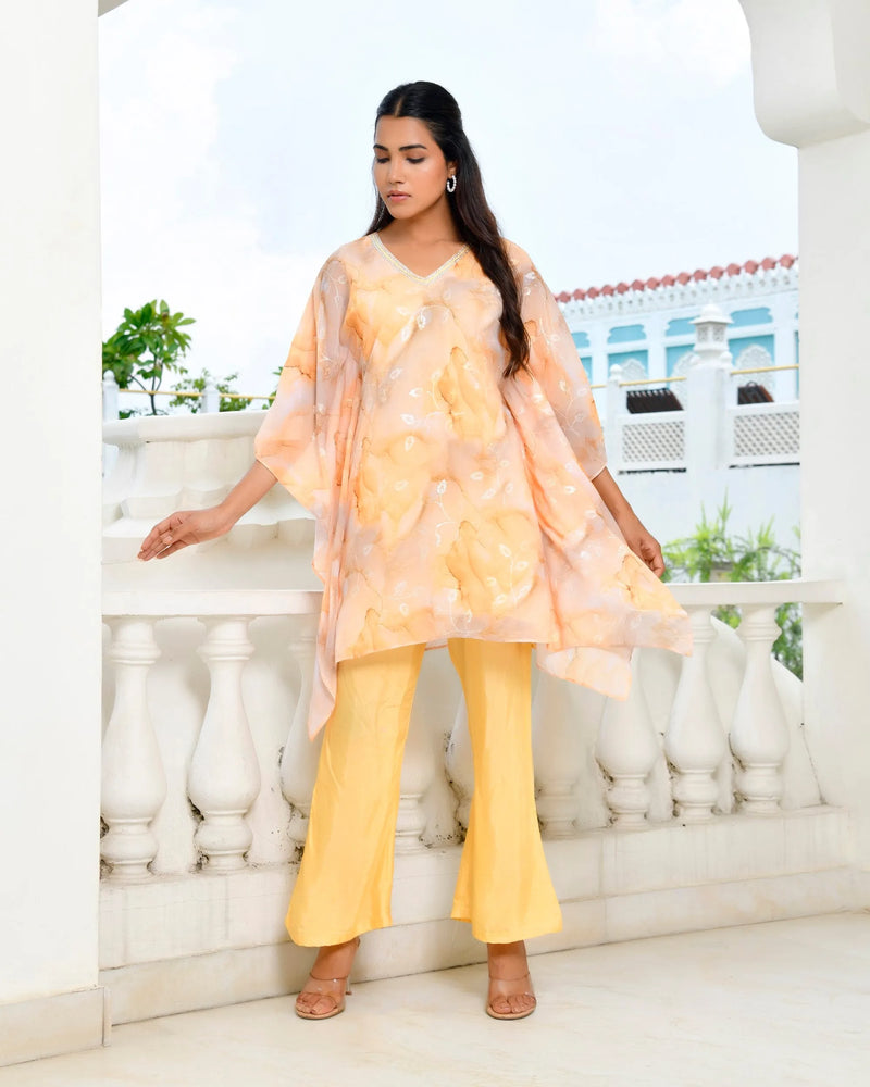 Women Marble Print  Kaftan Pant Set (Set of 5 Pc)