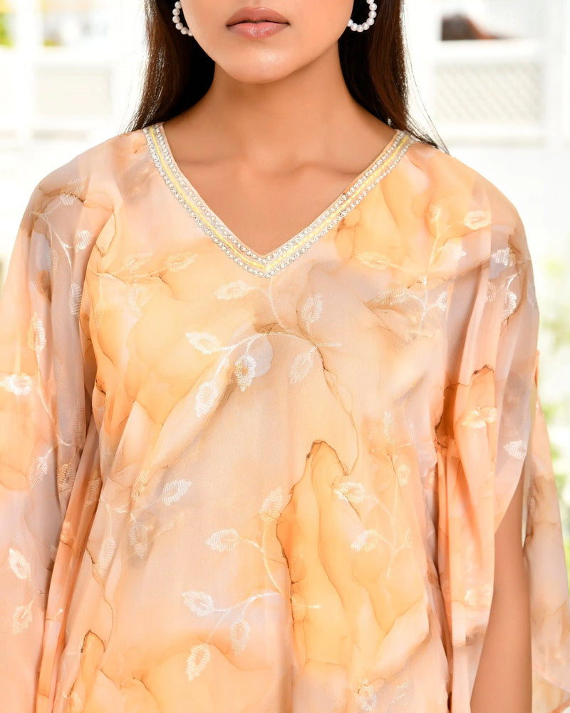 Women Marble Print  Kaftan Pant Set (Set of 5 Pc)