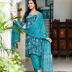 Women Crepe Embroidered Suit Set (Set of 5 Pc)