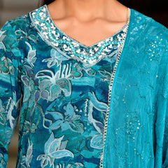 Women Crepe Embroidered Suit Set (Set of 5 Pc)