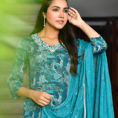 Women Crepe Embroidered Suit Set (Set of 5 Pc)
