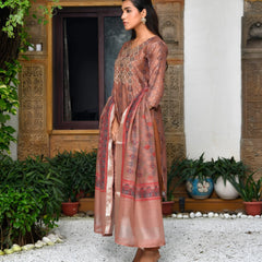 Women Chanderi Printed Suit Set With Pant And Printed Dupatta (Set of 5 Pc)