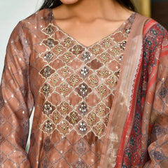 Women Chanderi Printed Suit Set With Pant And Printed Dupatta (Set of 5 Pc)