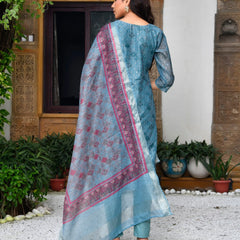 Women Chanderi Printed Suit Set With Pant And Printed Dupatta (Set of 5 Pc)