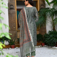 Women Chanderi Printed Suit Set With Pant And Printed Dupatta (Set of 5 Pc)