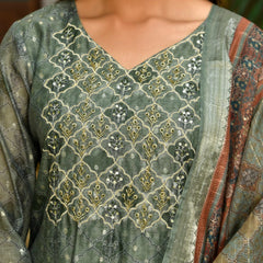 Women Chanderi Printed Suit Set With Pant And Printed Dupatta (Set of 5 Pc)