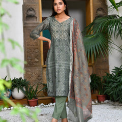 Women Chanderi Printed Suit Set With Pant And Printed Dupatta (Set of 5 Pc)