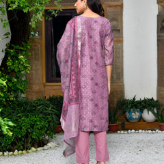 Women Chanderi Printed Suit Set With Pant And Printed Dupatta (Set of 5 Pc)