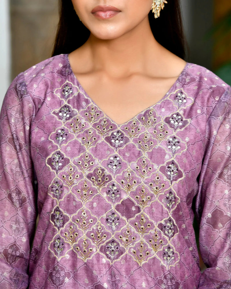 Women Chanderi Printed Suit Set With Pant And Printed Dupatta (Set of 5 Pc)