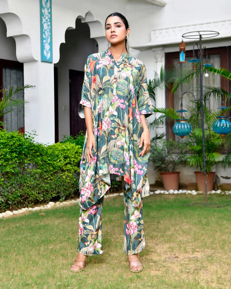 Women’s Digital Printed Kaftan Set with Printed Pants (Set of 5 Pc)