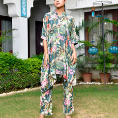 Women’s Digital Printed Kaftan Set with Printed Pants (Set of 5 Pc)