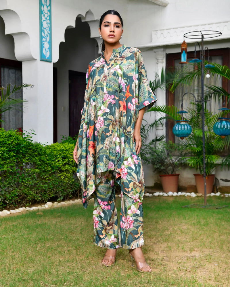 Women’s Digital Printed Kaftan Set with Printed Pants (Set of 5 Pc)