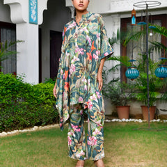 Women’s Digital Printed Kaftan Set with Printed Pants (Set of 5 Pc)
