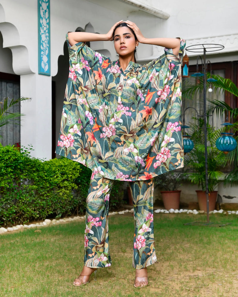 Women’s Digital Printed Kaftan Set with Printed Pants (Set of 5 Pc)