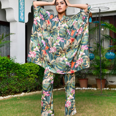 Women’s Digital Printed Kaftan Set with Printed Pants (Set of 5 Pc)