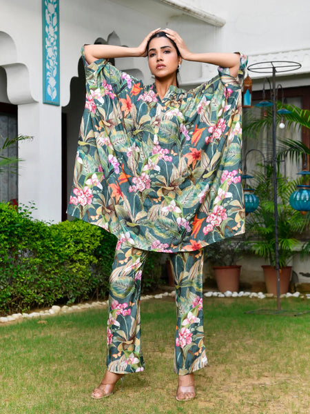 Women’s Digital Printed Kaftan Set with Printed Pants (Set of 5 Pc)