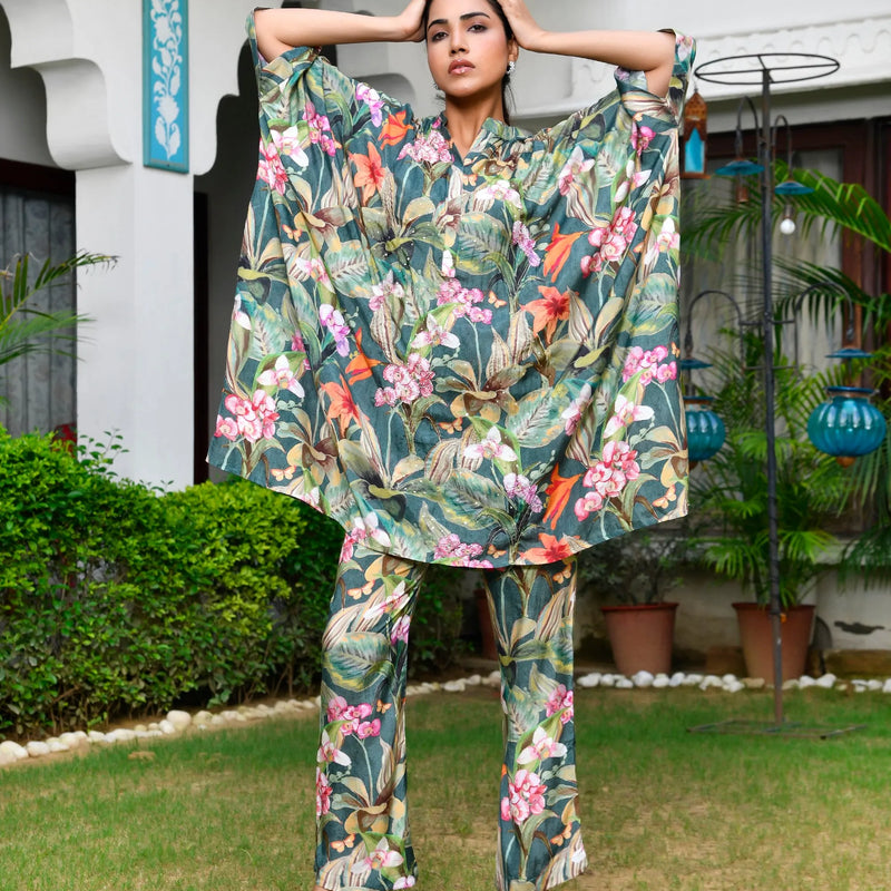 Women’s Digital Printed Kaftan Set with Printed Pants (Set of 5 Pc)
