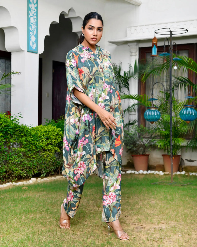 Women’s Digital Printed Kaftan Set with Printed Pants (Set of 5 Pc)