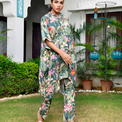 Women’s Digital Printed Kaftan Set with Printed Pants (Set of 5 Pc)