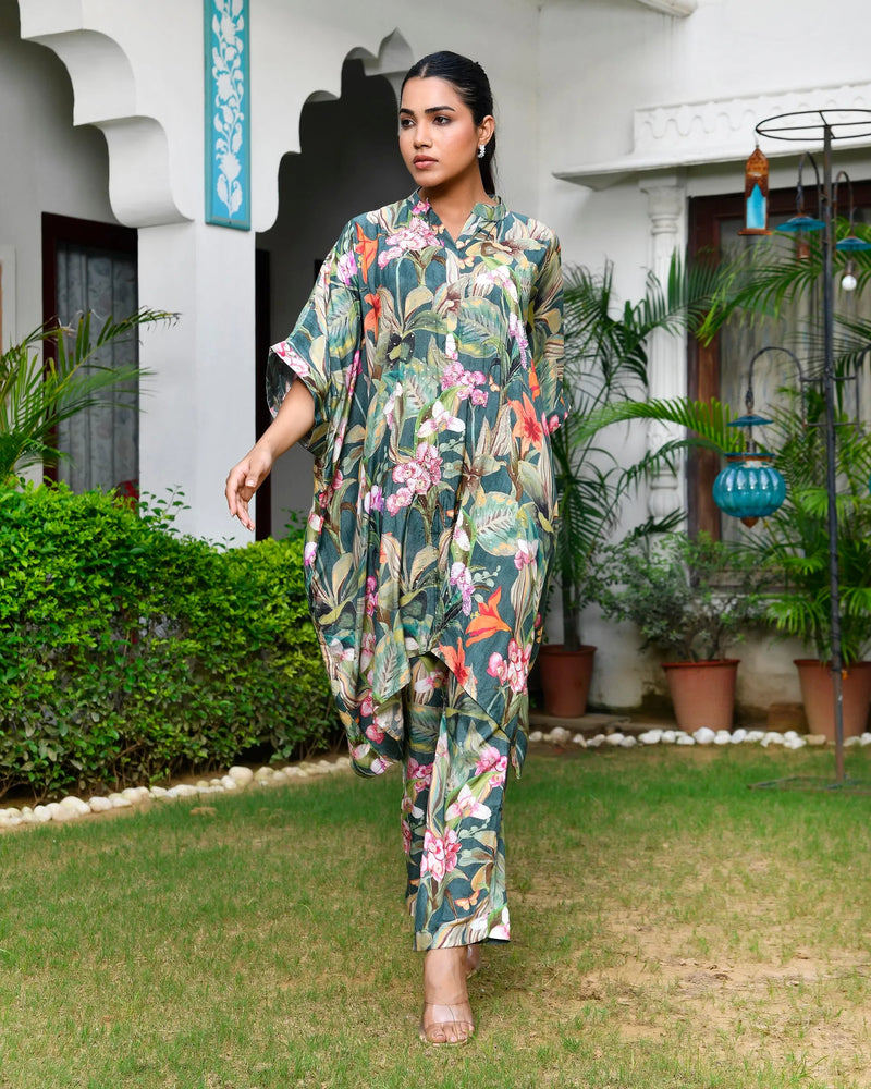 Women’s Digital Printed Kaftan Set with Printed Pants (Set of 5 Pc)