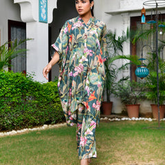 Women’s Digital Printed Kaftan Set with Printed Pants (Set of 5 Pc)