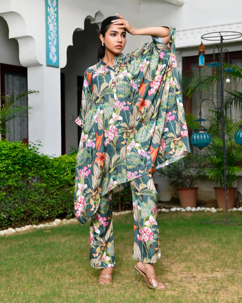 Women’s Digital Printed Kaftan Set with Printed Pants (Set of 5 Pc)