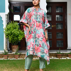Women Digital Printed Kaftan Set with solid pant (Set of 5 Pc)