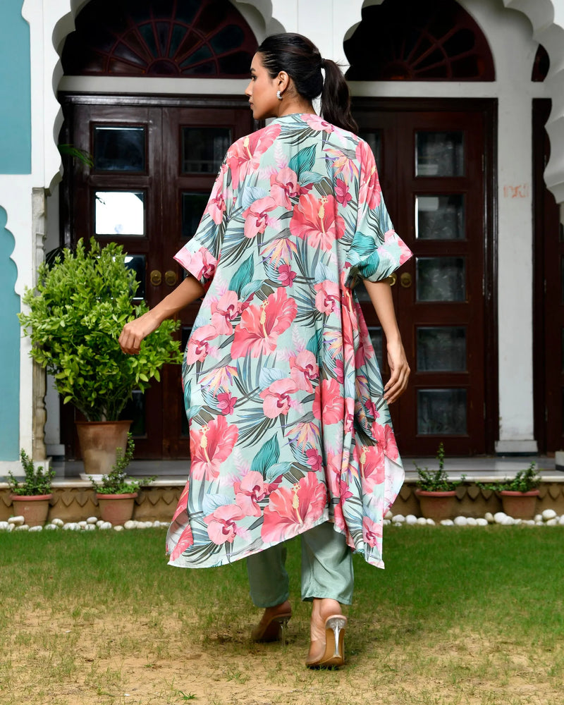 Women Digital Printed Kaftan Set with solid pant (Set of 5 Pc)