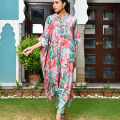 Women Digital Printed Kaftan Set with solid pant (Set of 5 Pc)