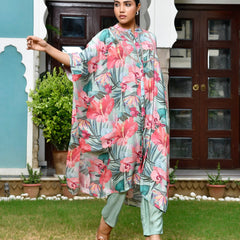 Women Digital Printed Kaftan Set with solid pant (Set of 5 Pc)