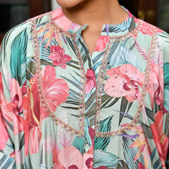 Women Digital Printed Kaftan Set with solid pant (Set of 5 Pc)