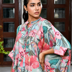 Women Digital Printed Kaftan Set with solid pant (Set of 5 Pc)
