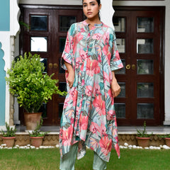 Women Digital Printed Kaftan Set with solid pant (Set of 5 Pc)