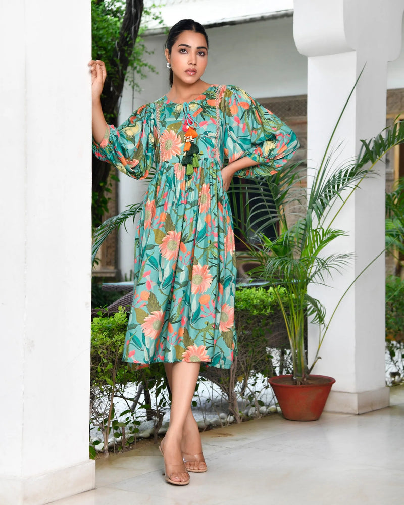 Women’s Digital Printed Dress with Tassels (Set of 5 Pc)