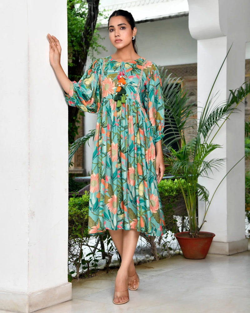 Women’s Digital Printed Dress with Tassels (Set of 5 Pc)