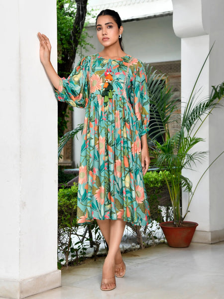 Women’s Digital Printed Dress with Tassels (Set of 5 Pc)
