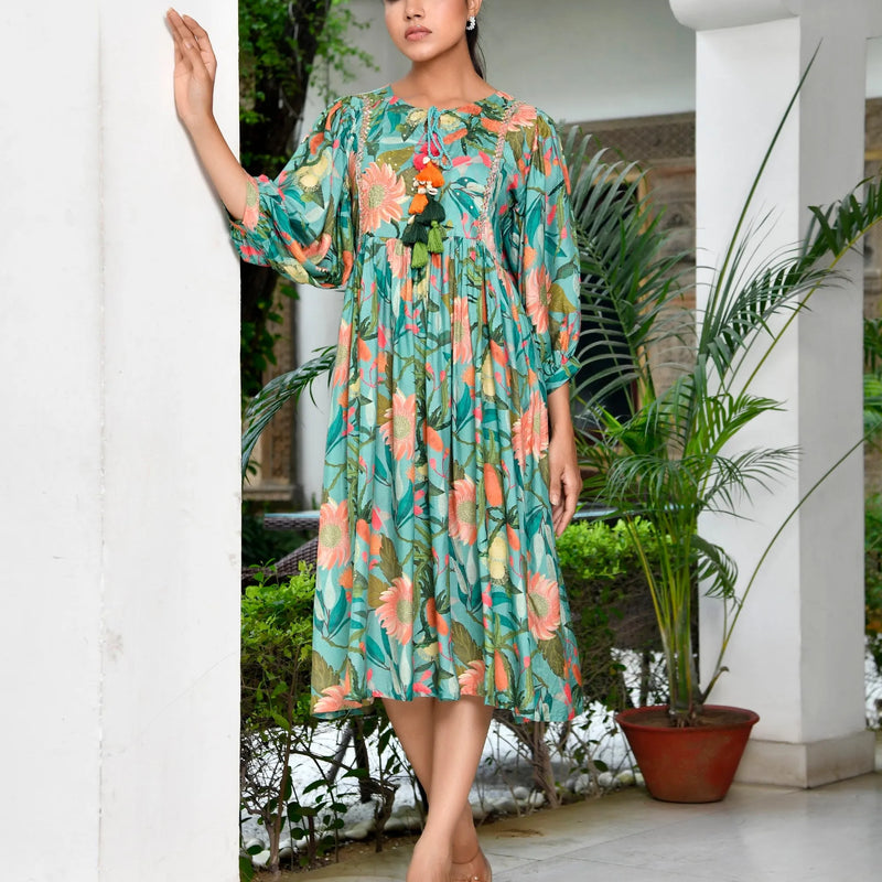 Women’s Digital Printed Dress with Tassels (Set of 5 Pc)
