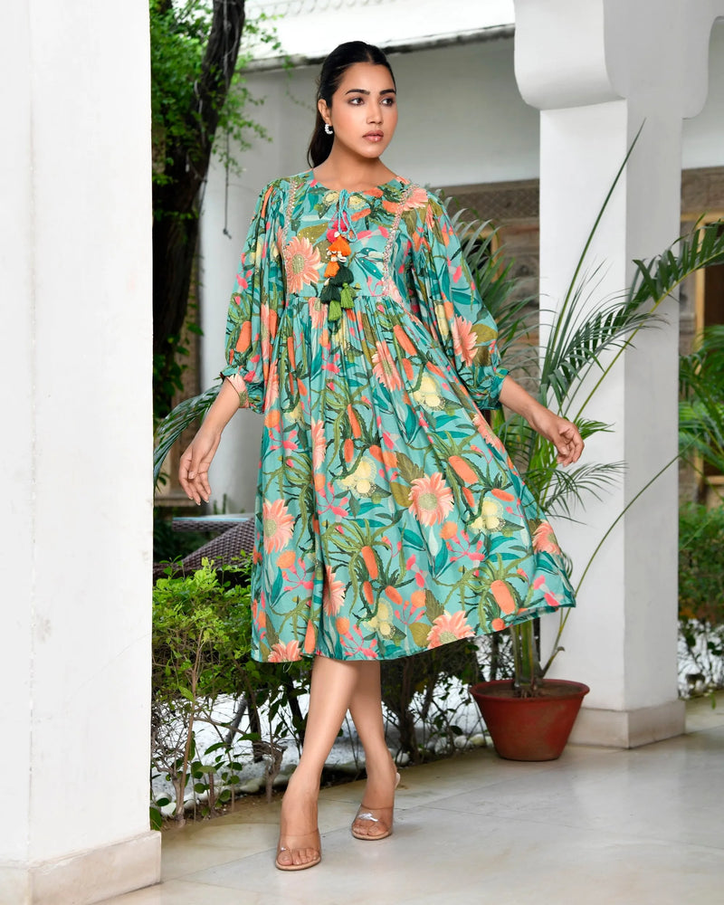 Women’s Digital Printed Dress with Tassels (Set of 5 Pc)